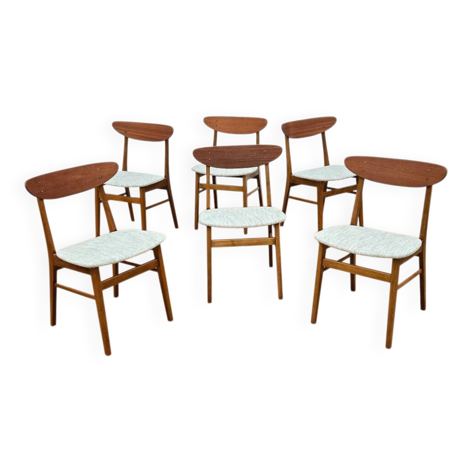 Set of 6 green fabric chairs