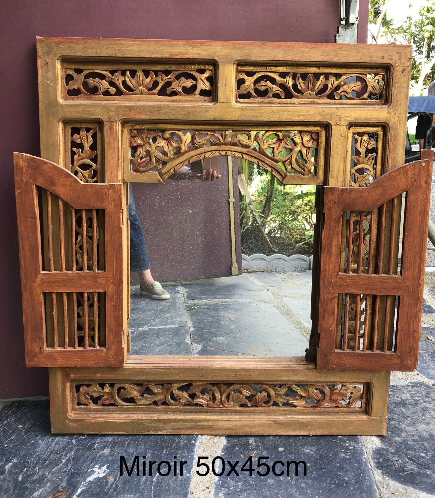 Moroccan carved wooden mirror