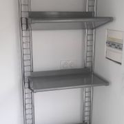 Large chrome wall shelf, aluminium and metal, 1970s industrial, 220cm.