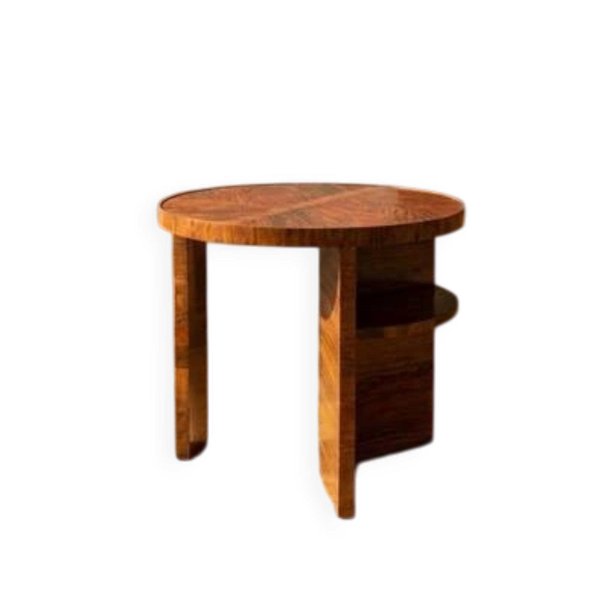 Art Deco round side table with shelf – vintage wood occasional table / bedside table