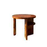 Art Deco round side table with shelf – vintage wood occasional table / bedside table
