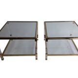 Set of 2 side tables in acrylic glass and brass, France, 1970s