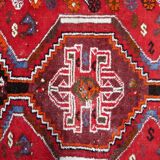 Vintage 1940s Persian Shiraz rug, tribal triple medallion, red field, 115cm x 156cm