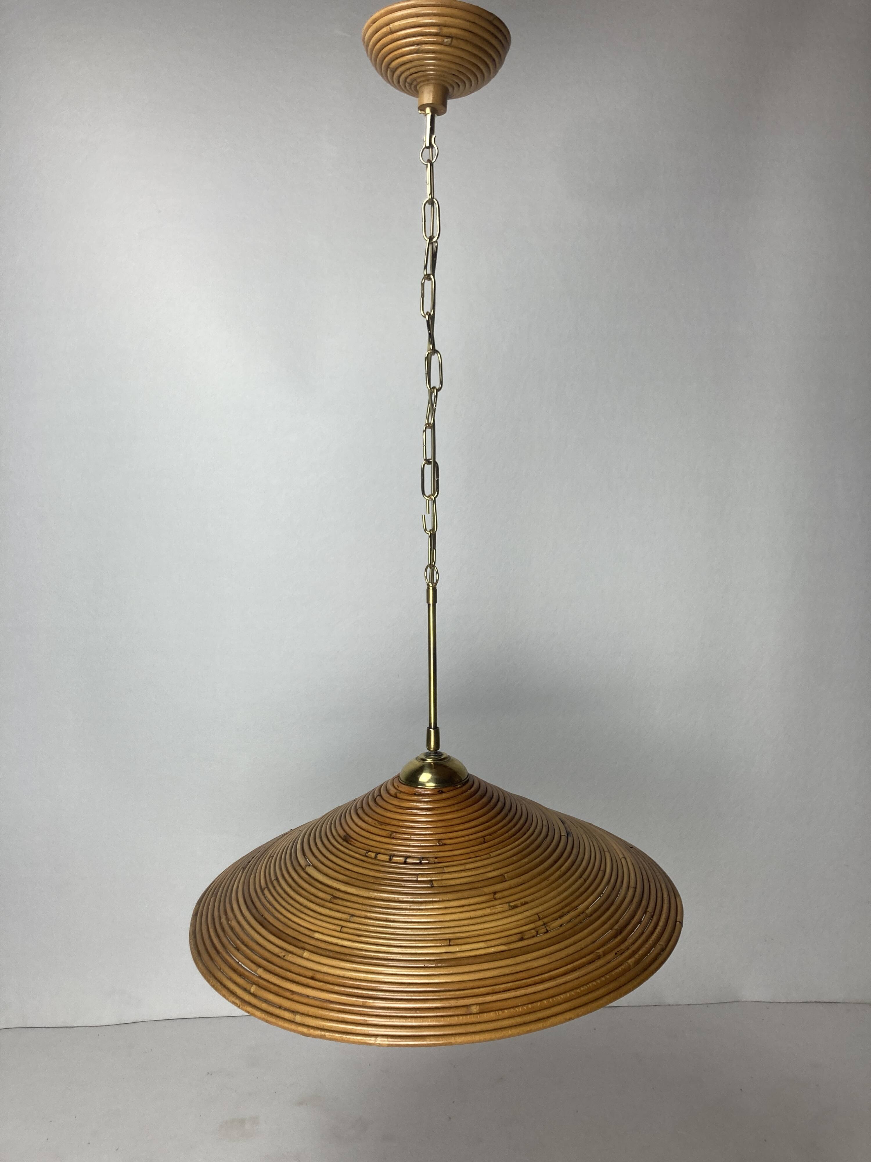 Pencil Split Reed, Rattan, Bamboo & Brass Pendant Lamp, 1970s