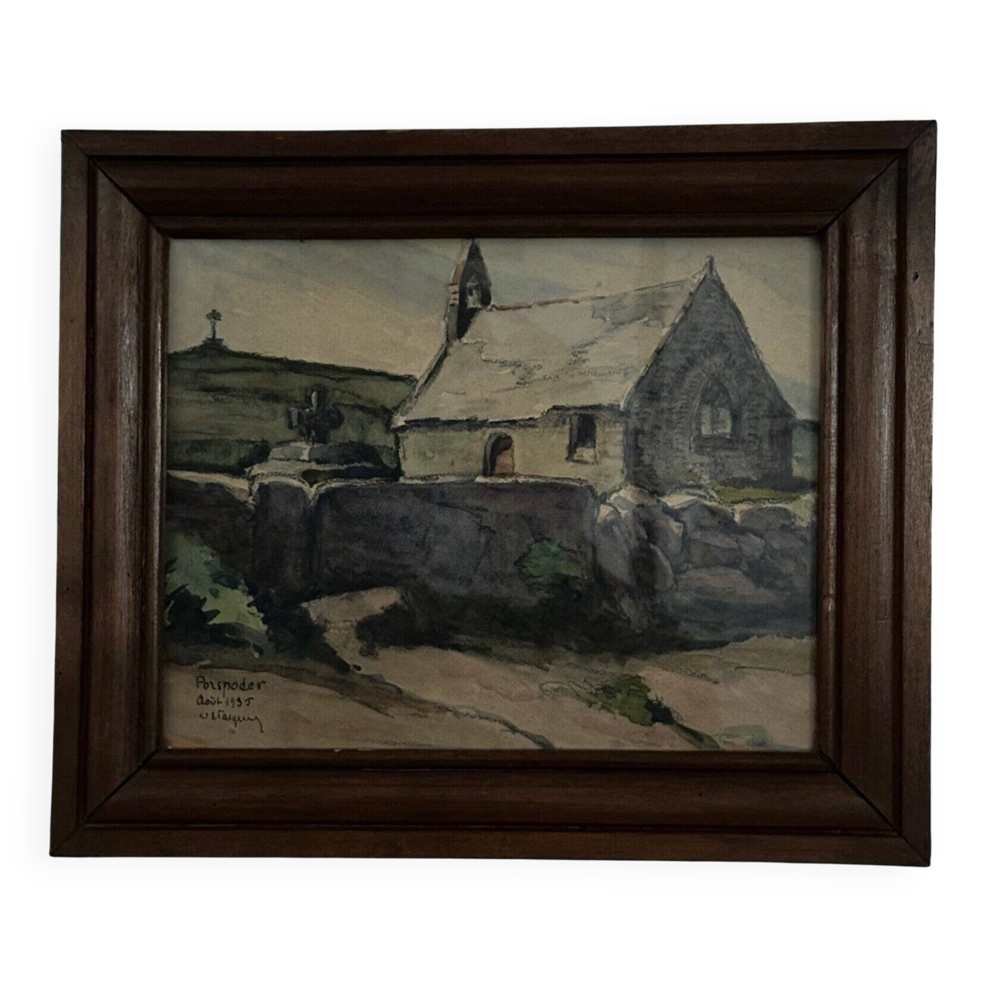 Watercolor chapel in Porspoder 1935 by E. Vasquer