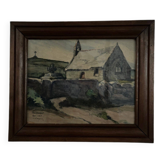 Watercolor chapel in Porspoder 1935 by E. Vasquer