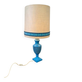 Lampe de table vintage haute en céramique bleue / lampadaire