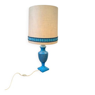 Lampe de table vintage haute en céramique bleue / lampadaire