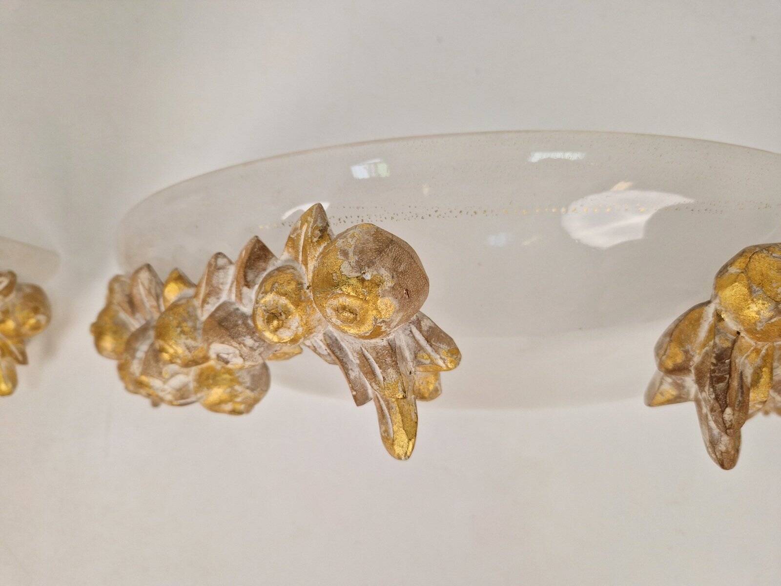 Vintage Bowl Wall Lamps in Goldleaf Murano Glass, Italy, 1970s, Set of 2