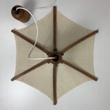 Teak and linen umbrella pendant hanging lamp by Domus, 1970s