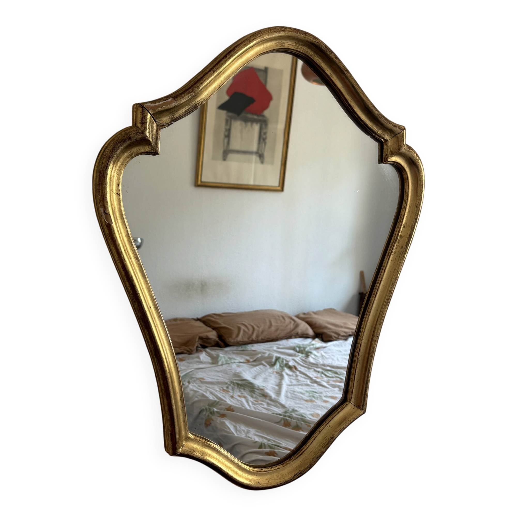 Vintage mirror 1960s Belgian rocaille style gilded wood - 61 x 49 cm