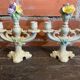 Pair of Double Candelabra Candle Holders CAPODIMONTE Polychrome Ceramic
