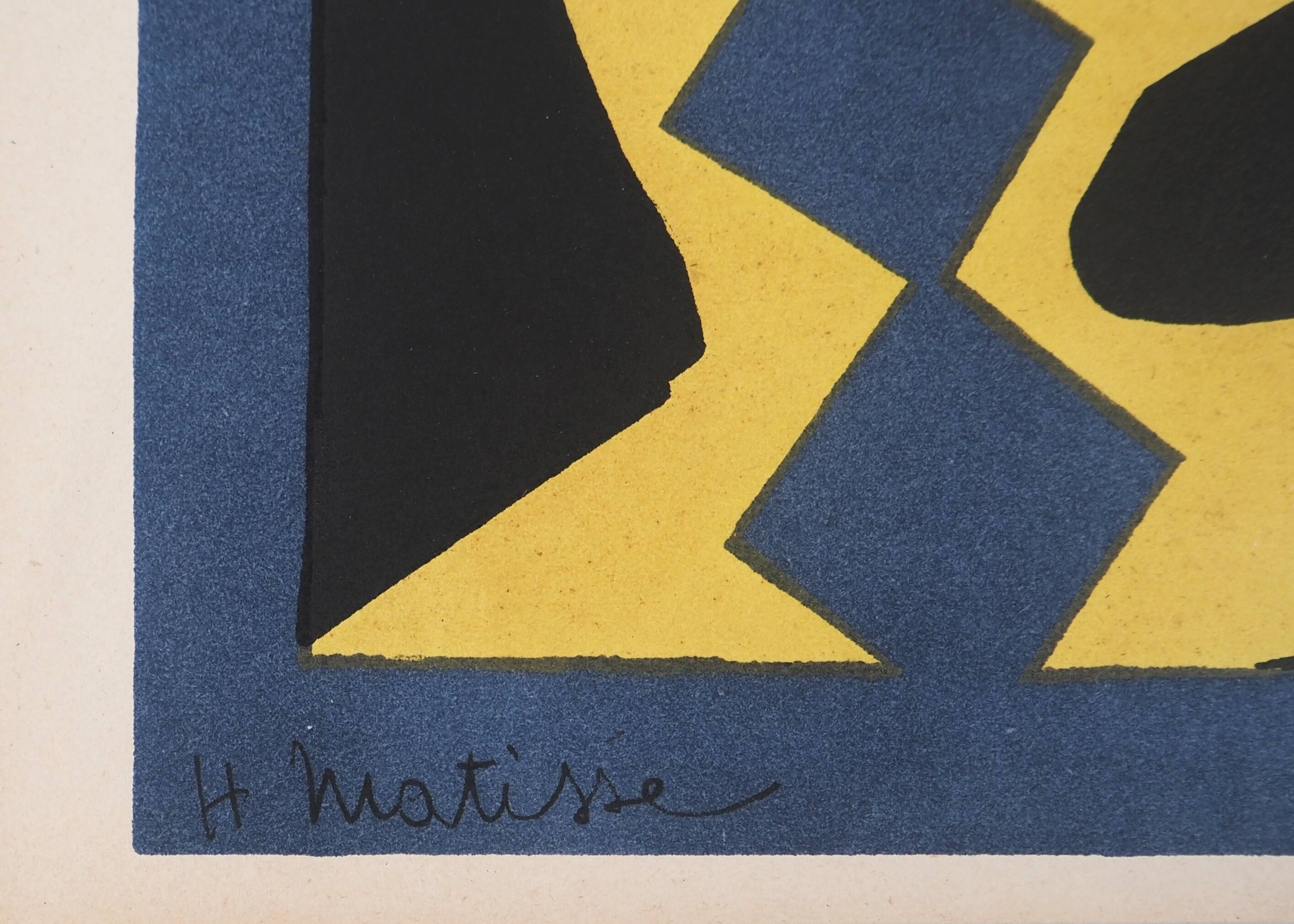 Henri matisse : découpage sur fond bleu - lithographie signée