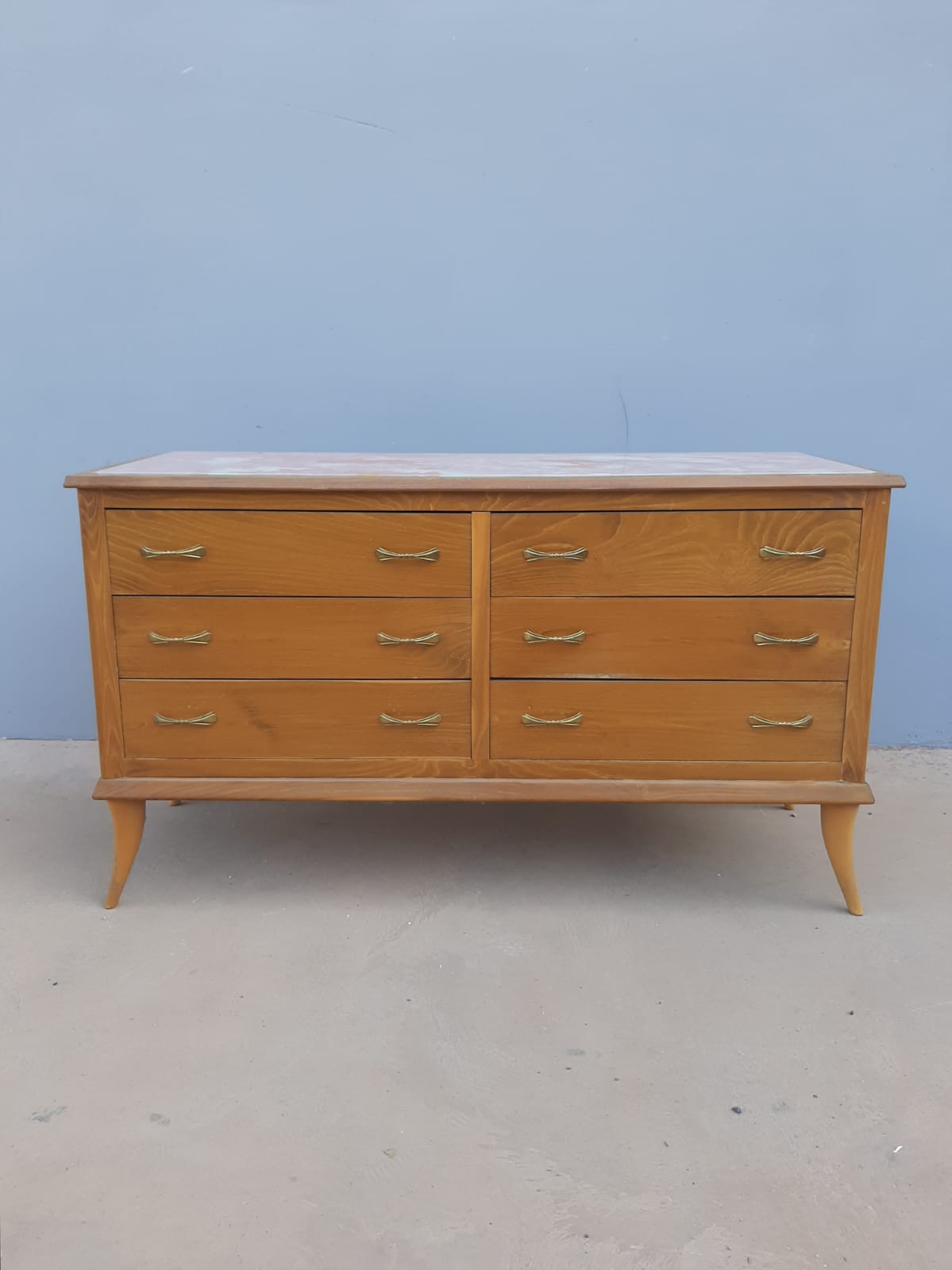 Vintage chest of drawers over glass decorated light oak 60's