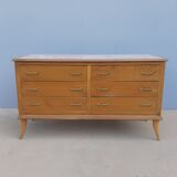 Vintage chest of drawers over glass decorated light oak 60's