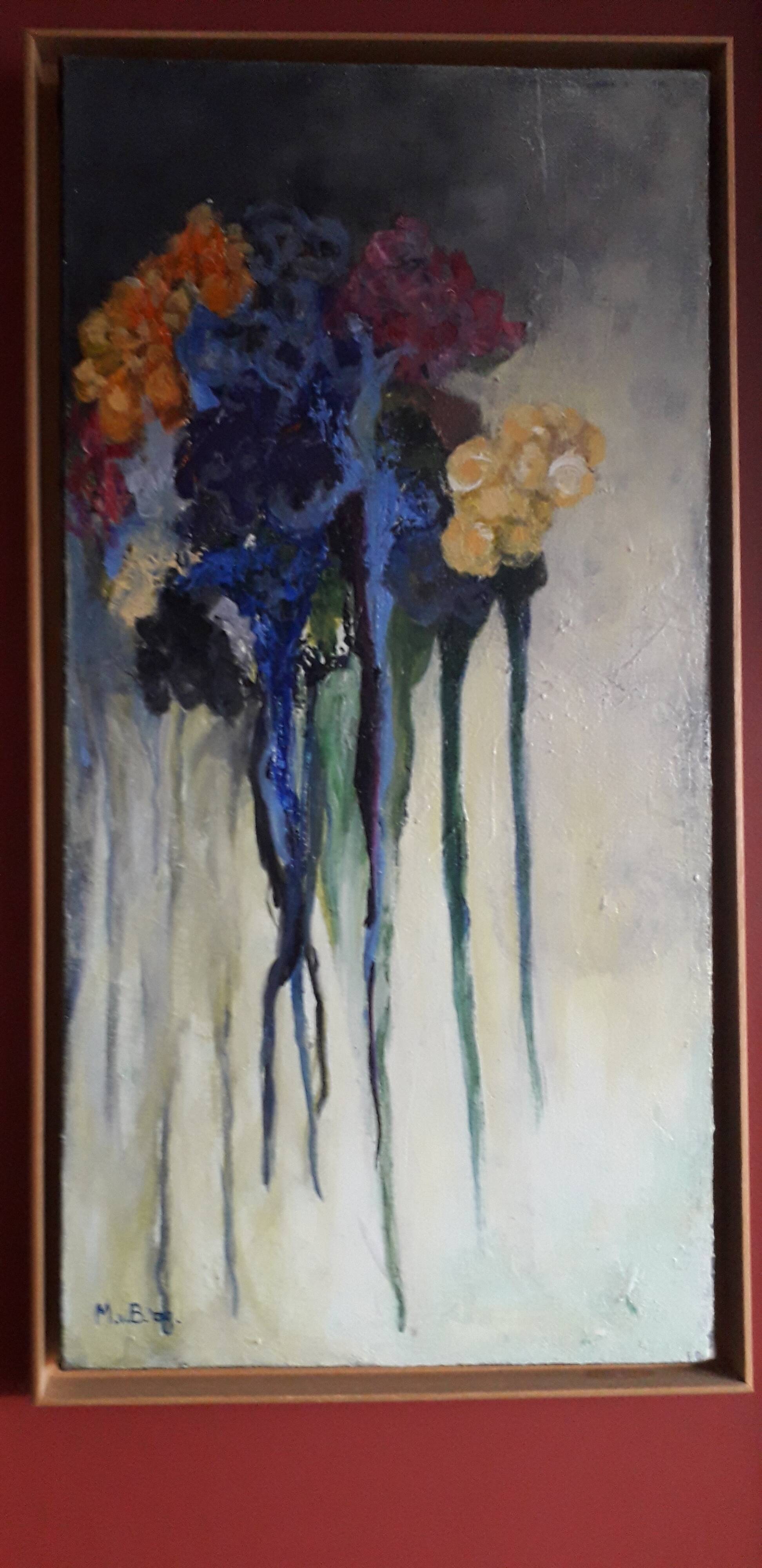 Old oil painting representing a bouquet of flowers