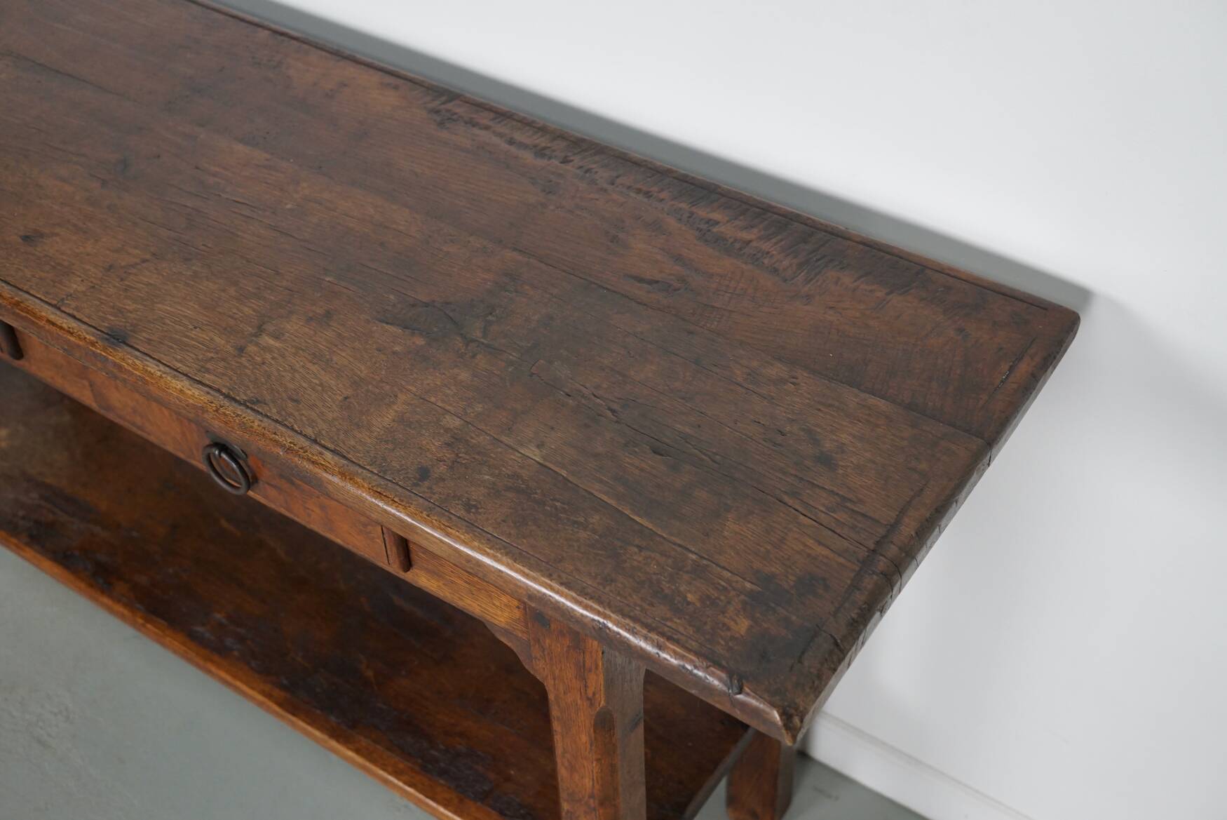 Antique French Rustic Farmhouse Oak Side Table, 19th Century