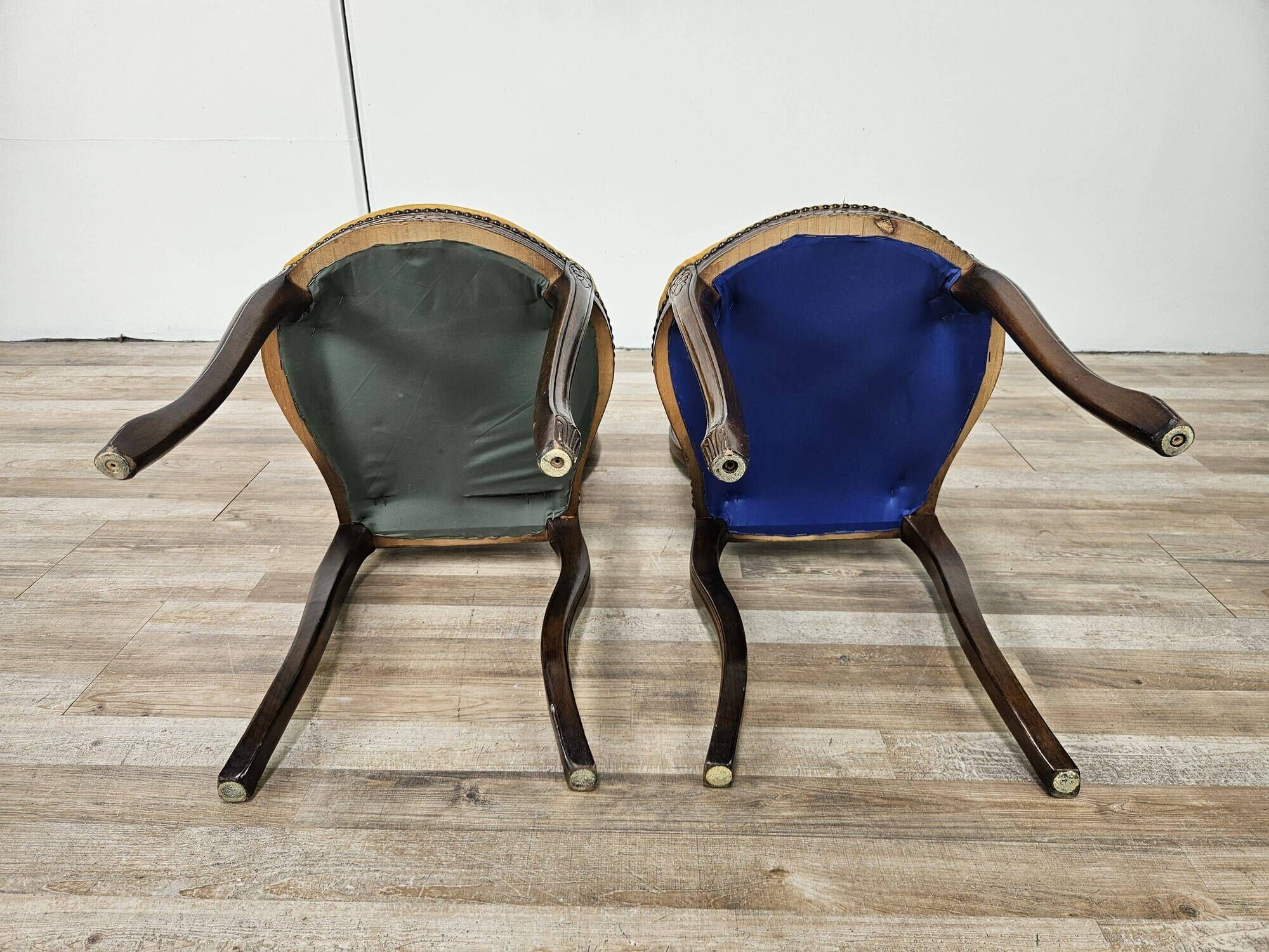 Pair of early 1900s wooden chairs with padded seat and backrests