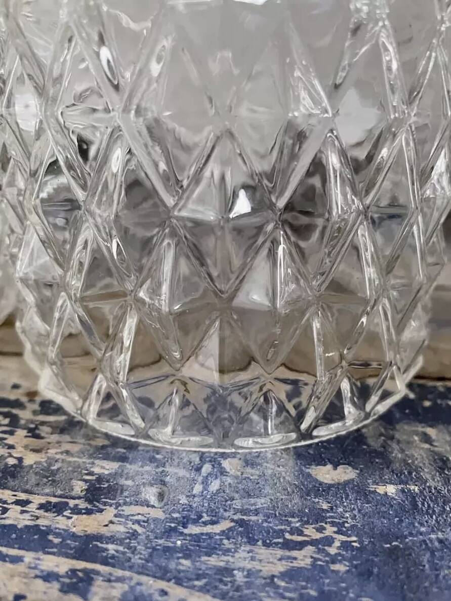 Set of two vintage chiseled glass pendant lights