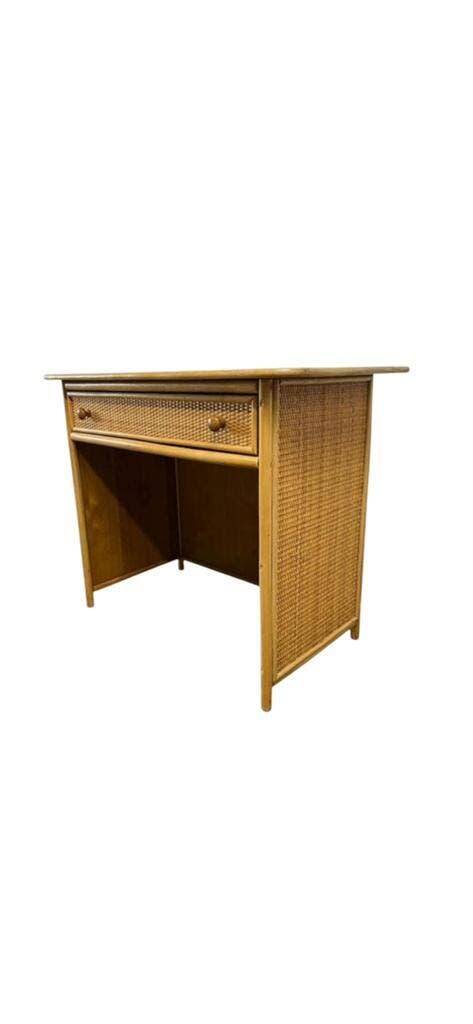 Console vintage en rotin avec tabouret / meuble coiffeuse