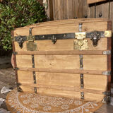 Exceptional curved leather/brass box with beautiful restored clasps.