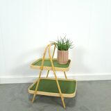 Rattan double tray with green leaf vintage fruit basket