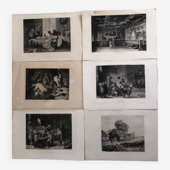 1 lot 6 prints revue l'art late 19th century: importun, desmoulins, cabaret, venice, chaumieres, menetrier