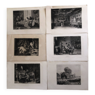 1 lot 6 prints revue l'art late 19th century: importun, desmoulins, cabaret, venice, chaumieres, menetrier