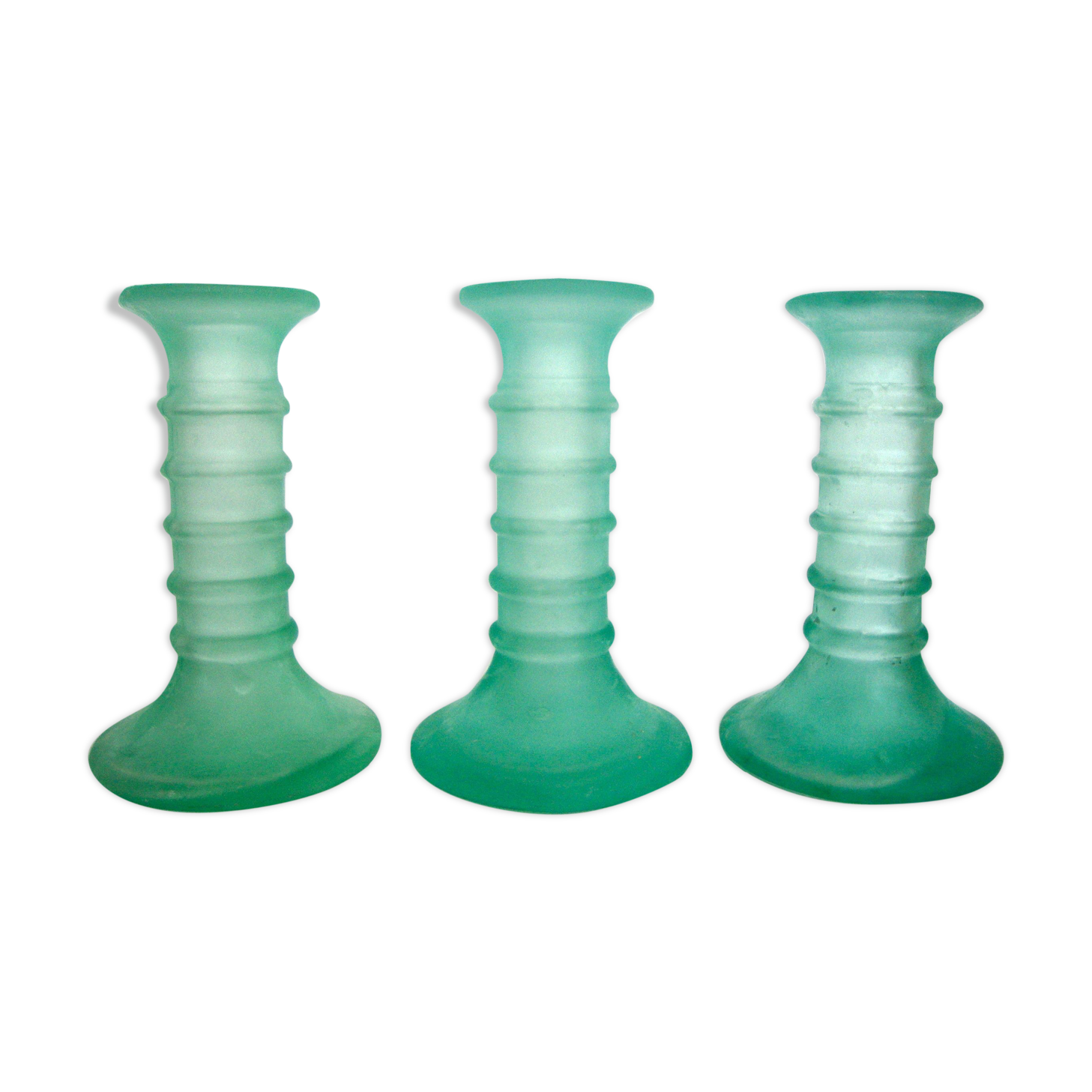 3 twisted glass candlesticks