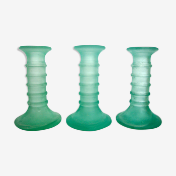 3 twisted glass candlesticks