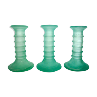 3 twisted glass candlesticks