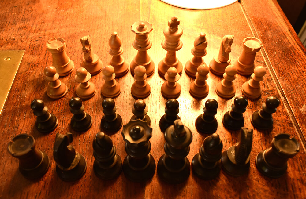 Old Staunton chess set in late nineteenth century wood