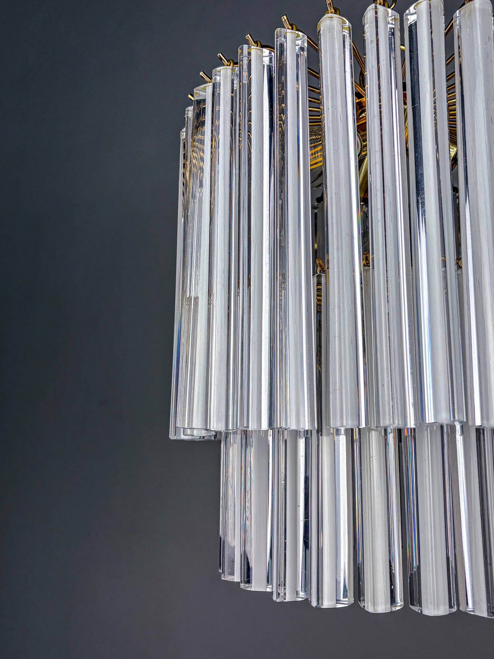Paolo Venini two-tier Triedri Murano glass chandelier, Italy, 1970s