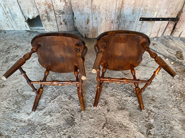 Paire chaise américaine ancienne windsor chêne bois tourné vintage