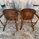 Pair of antique american windsor chairs, turned oak wood, vintage