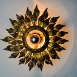 Sun wall lamp by ferro arte, metal and gold leaf, Spain, 1960