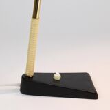 Yellow desk, table or accent lamp by J.T. Kalmar, brass and iron, Vienna, Austria, 1950s.