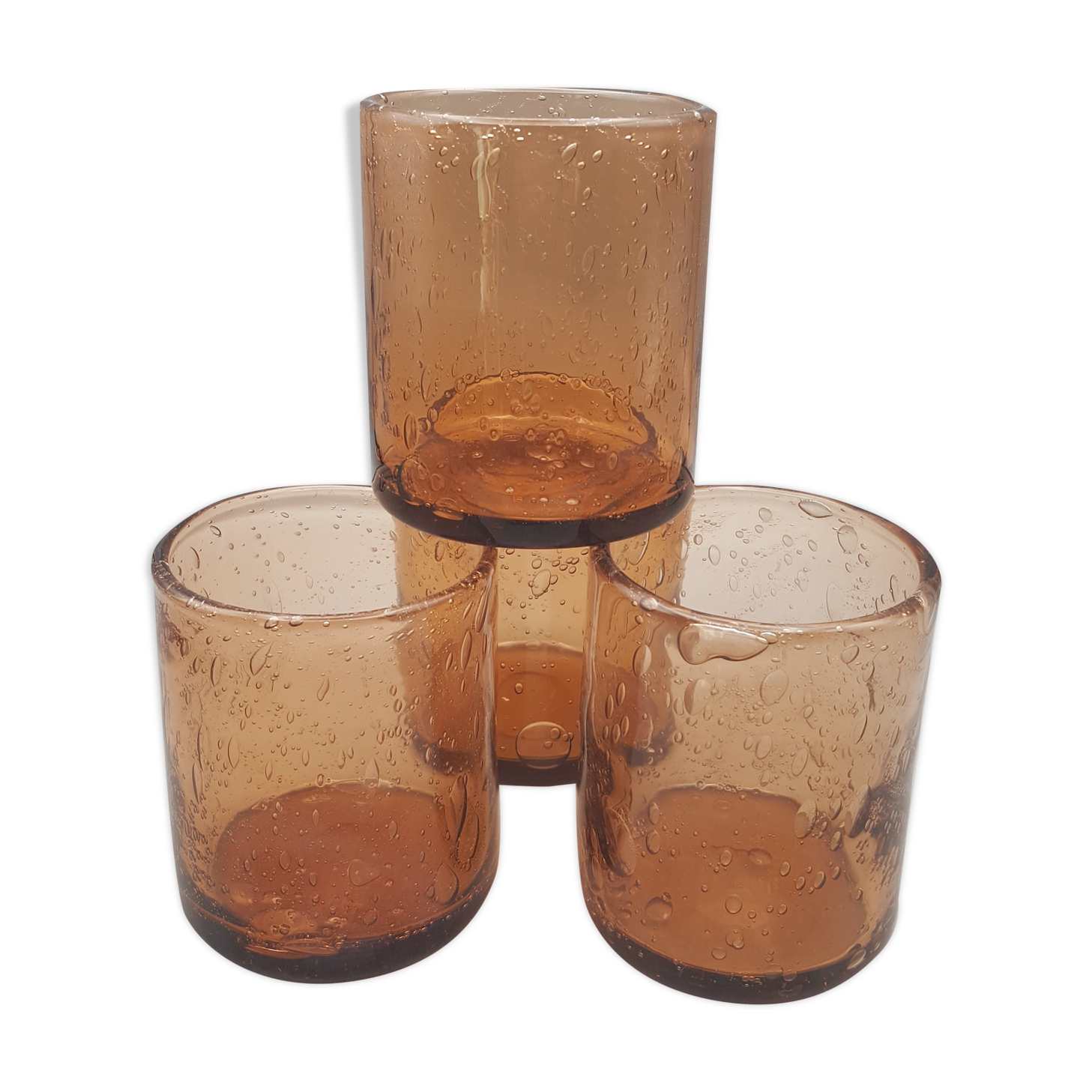 Set of 4 blown water glasses bubbled biot style