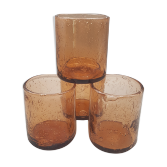 Set of 4 blown water glasses bubbled biot style