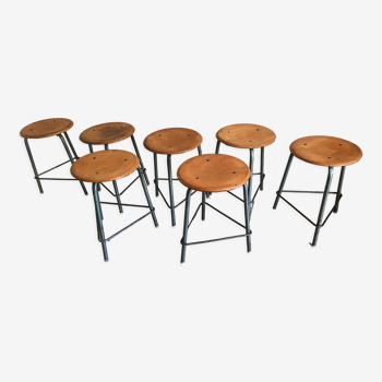Set of 7 vintage tripod stools industrial style 1960-80's