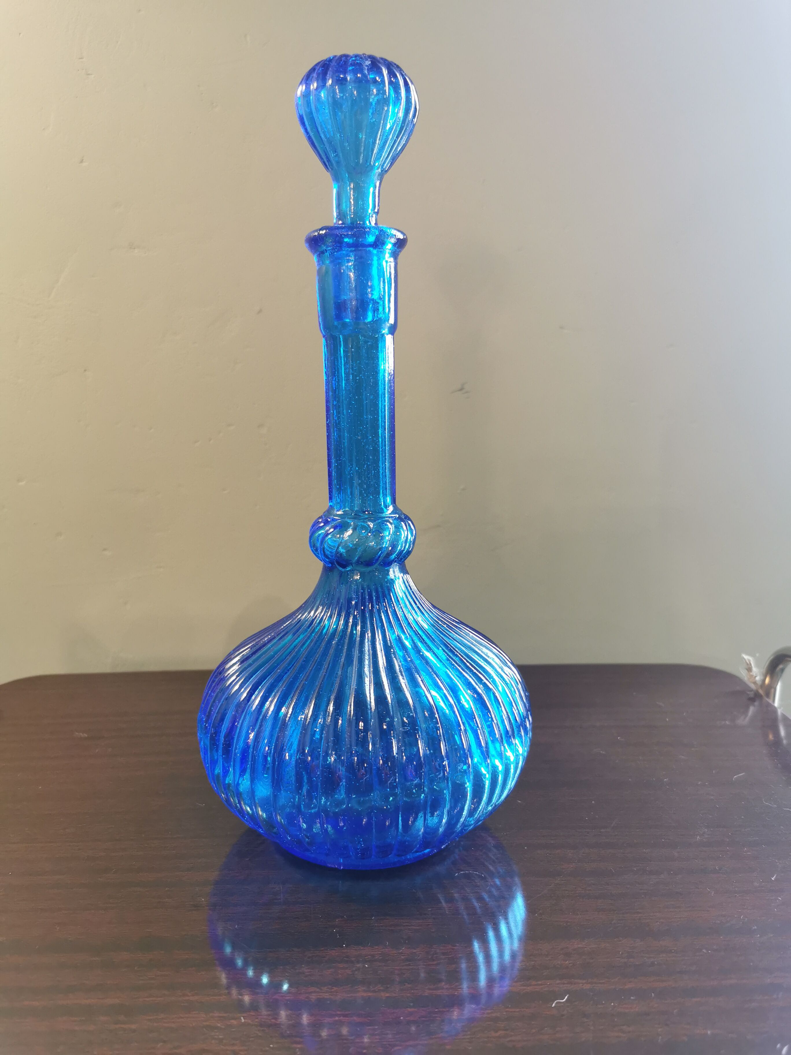 Vintage blue fluted decanter