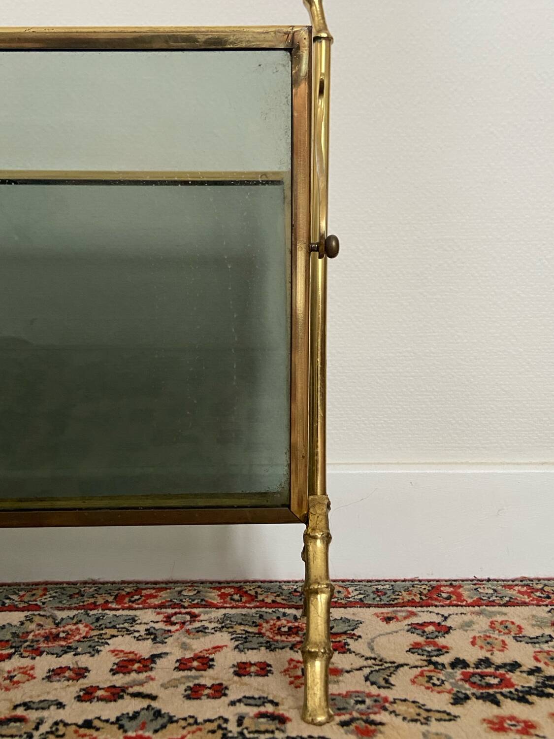 Maison Baguès Style Brass and Faux Bamboo Glass Magazine Rack, 1960s