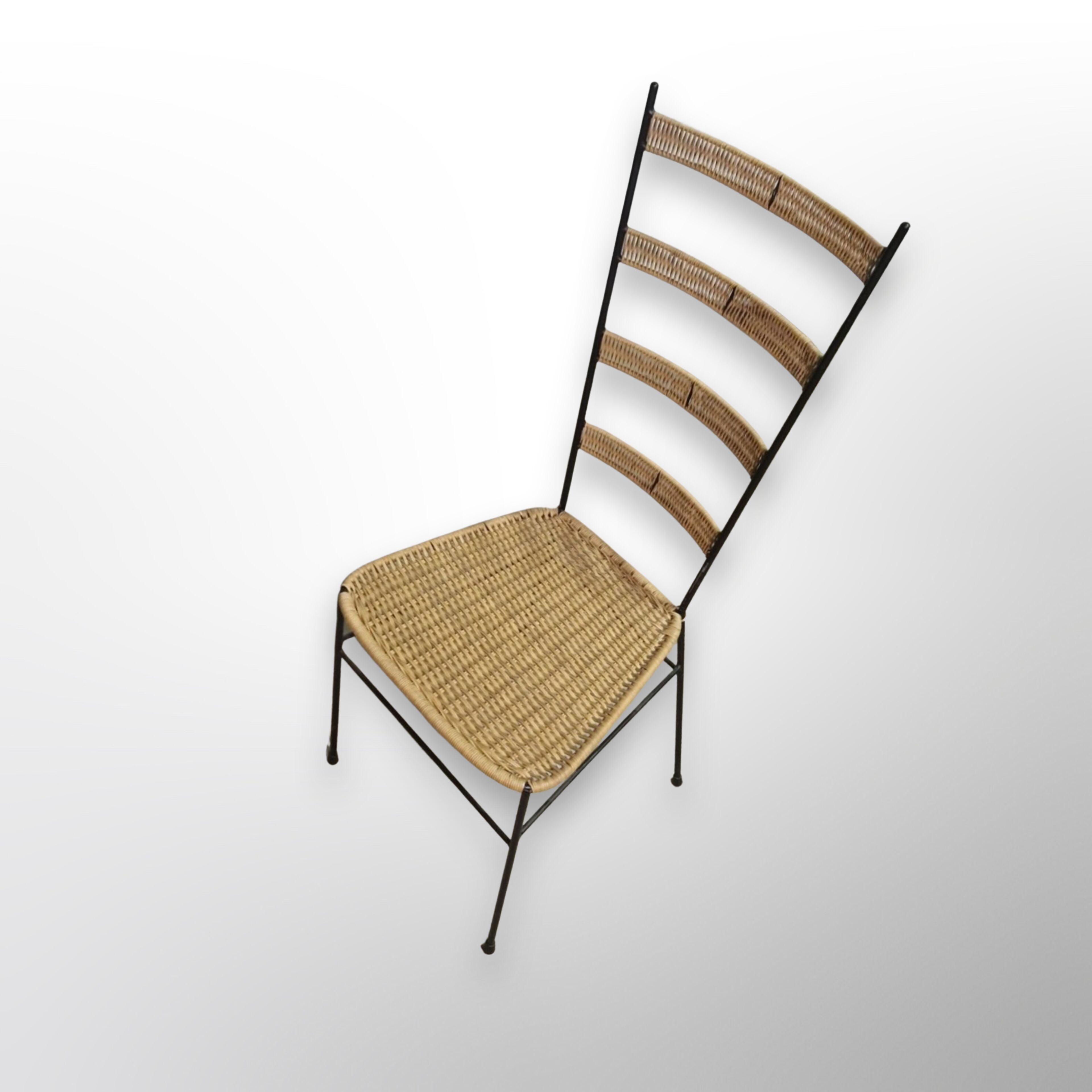 Mid century metal and wicker dining chairs, France 1950s