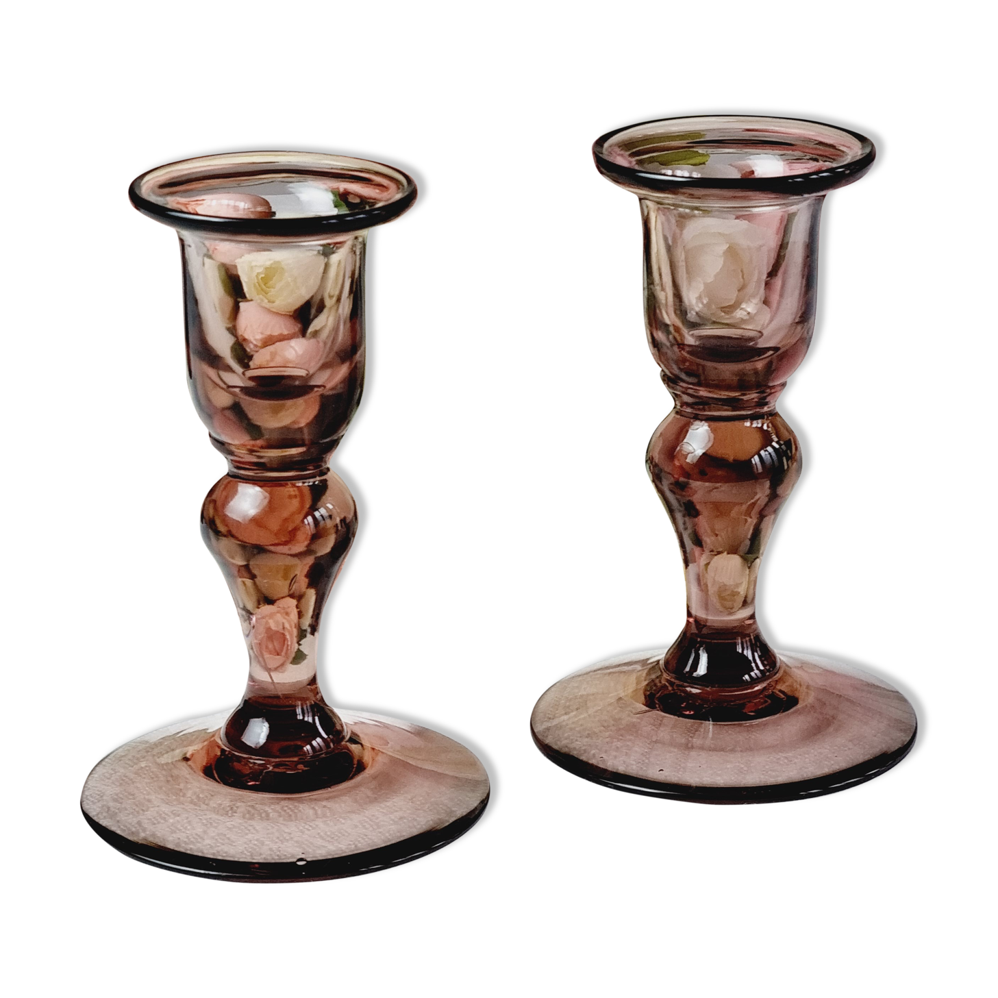 Set of 2 purple blown glass candle holders