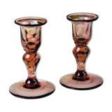 Set of 2 purple blown glass candle holders