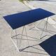 Vintage steel wire desk with chrome trestles and smoked glass top