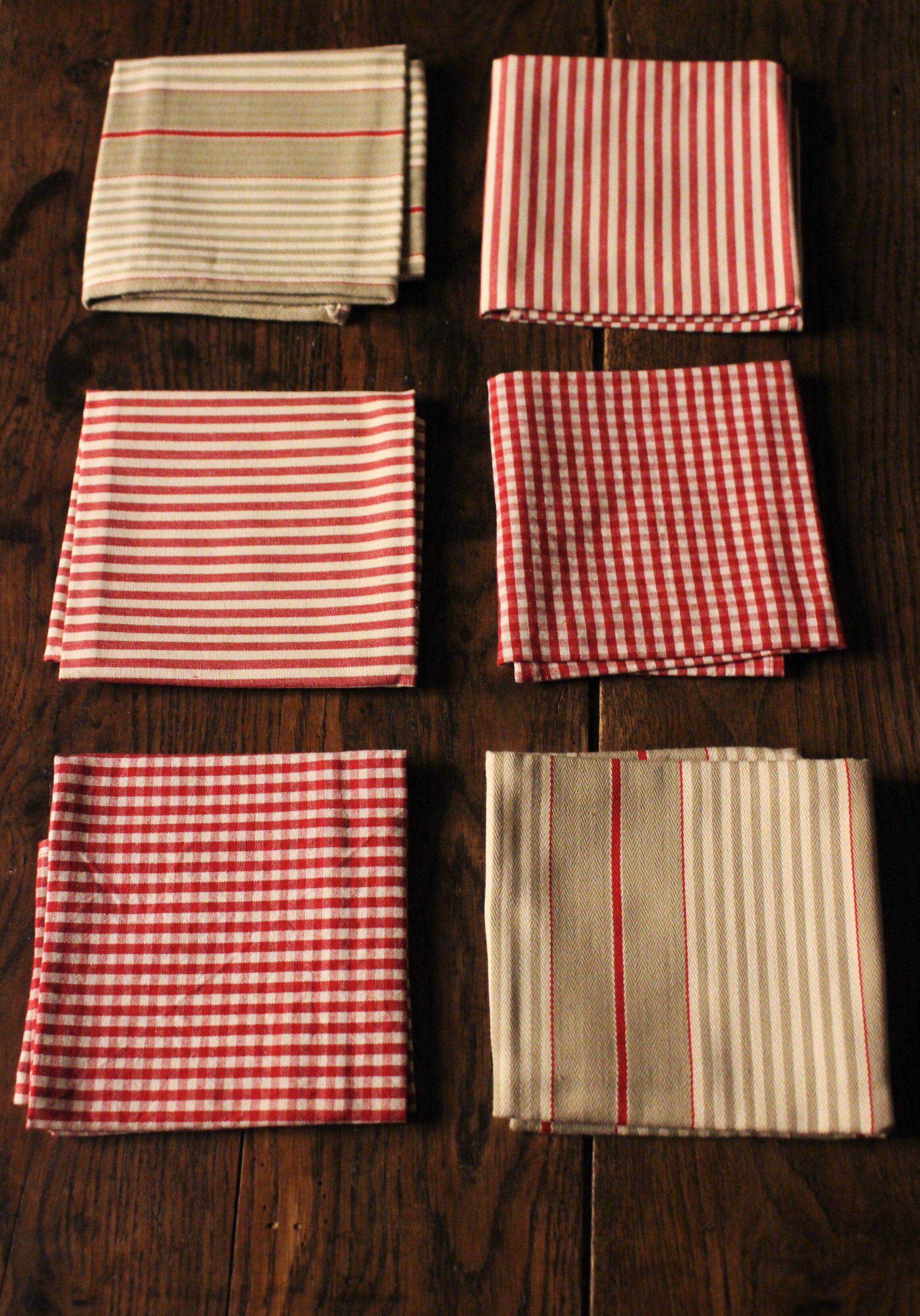 Lot 6 napkins cotton stripes mattress vichy red beige creation