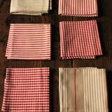 Lot 6 napkins cotton stripes mattress vichy red beige creation