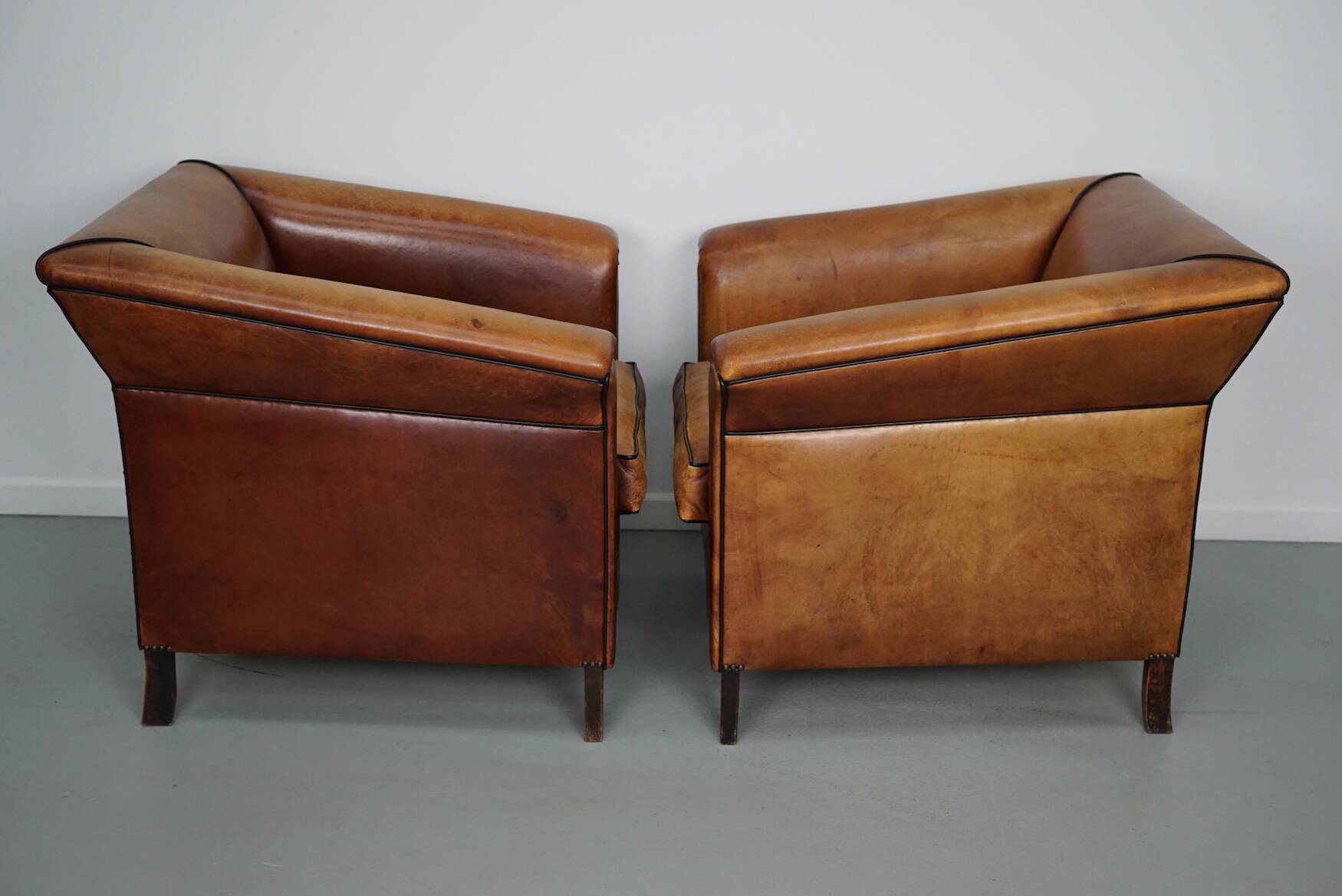Vintage Dutch Club Chair in Cognac Leather, Set of 2