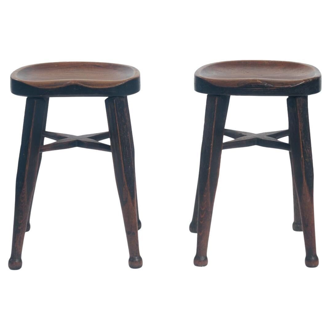 Set of 2 Antique Oak Stools by Gaskell and Chambers, UK, 1890s